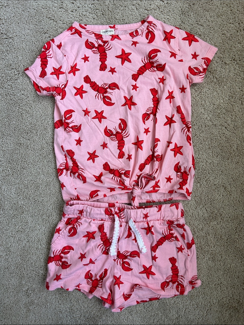 J Crew Crewcuts Pink Lobster Print t shirt & shorts set, S (6-7)/6
